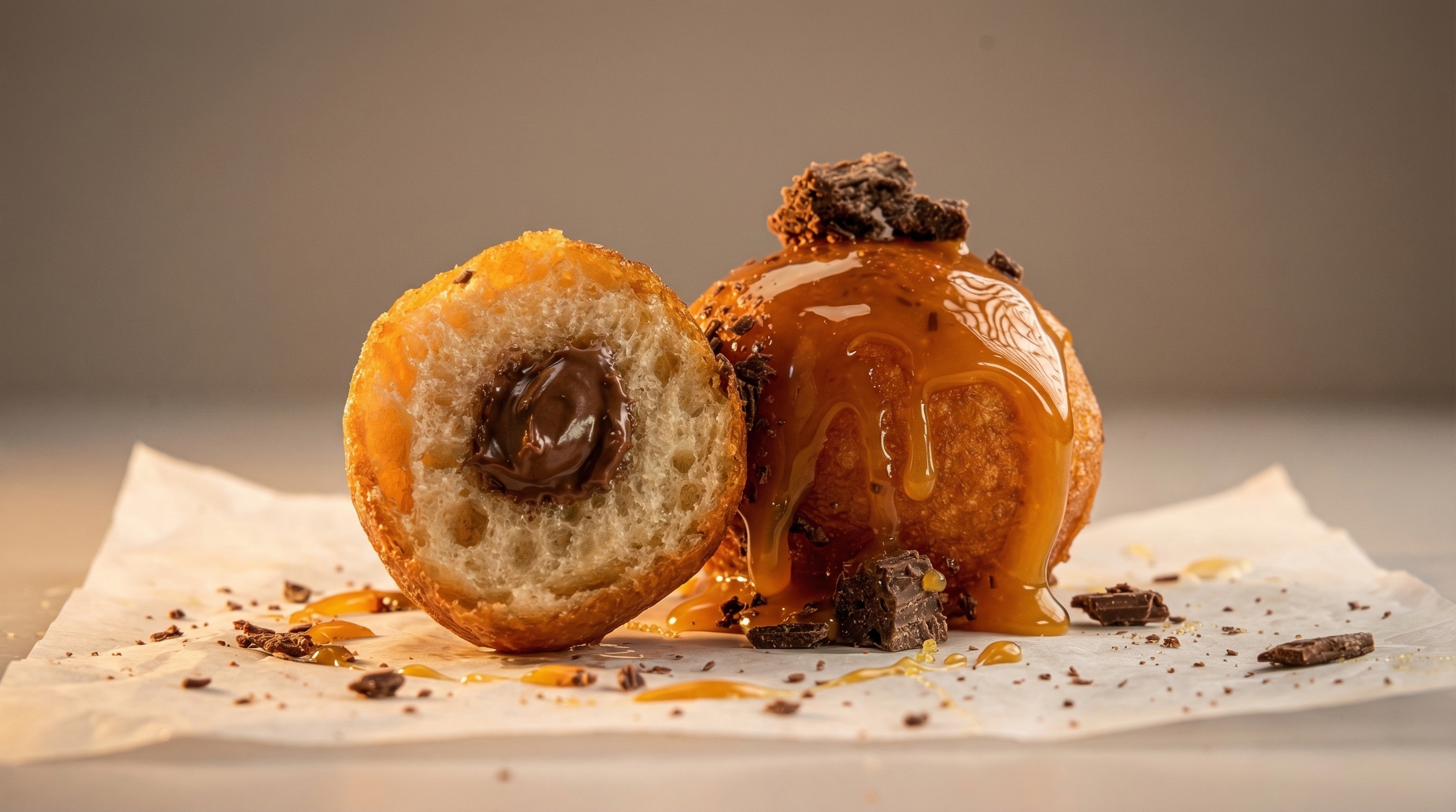 Caramel Oh Puff, golden puffs with house-made caramel sauce